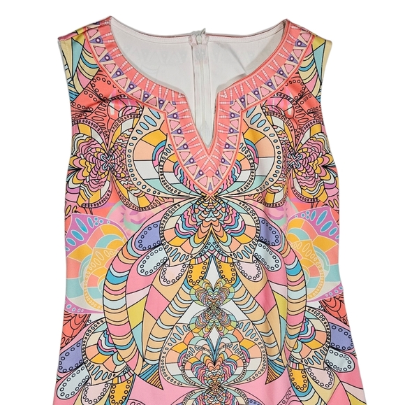 Mandala Paisley Print Sheath Dress Size Small ? Sleeveless Multicolor Boho Work - Picture 7 of 16